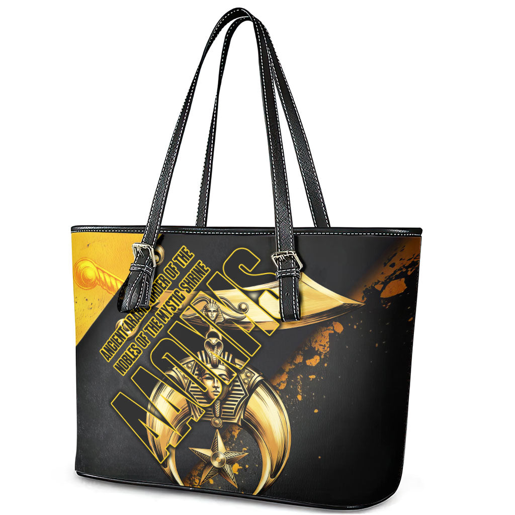 Nobles Shriners Pharaoh Leather Tote Bag Egyptian Pharaoh King Tut Art With Gold Scimitar Emblem