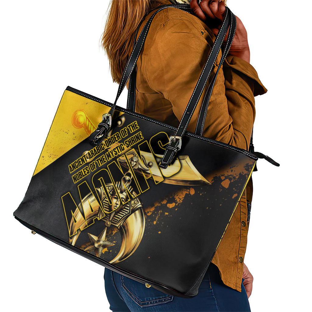 Nobles Shriners Pharaoh Leather Tote Bag Egyptian Pharaoh King Tut Art With Gold Scimitar Emblem