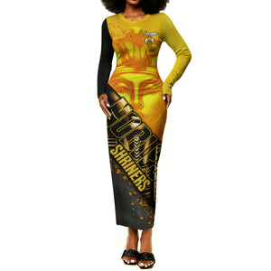 Nobles Shriners Pharaoh Long Sleeve Bodycon Dress Egyptian Pharaoh King Tut Art With Gold Scimitar Emblem