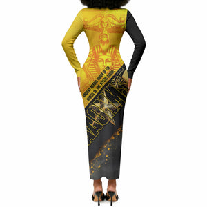 Nobles Shriners Pharaoh Long Sleeve Bodycon Dress Egyptian Pharaoh King Tut Art With Gold Scimitar Emblem