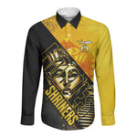 Nobles Shriners Pharaoh Long Sleeve Button Shirt Egyptian Pharaoh King Tut Art With Gold Scimitar Emblem
