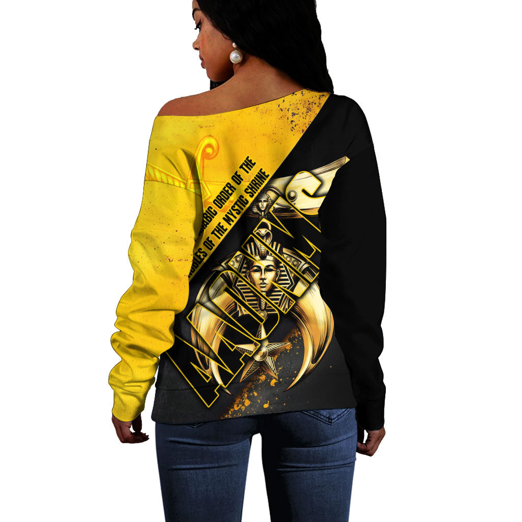 Nobles Shriners Pharaoh Off Shoulder Sweater Egyptian Pharaoh King Tut Art With Gold Scimitar Emblem