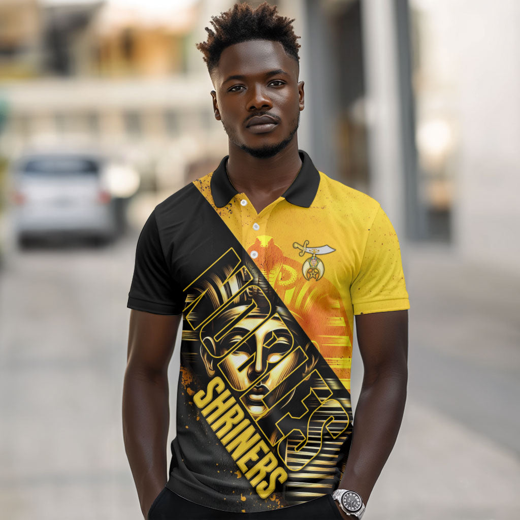 Nobles Shriners Pharaoh Polo Shirt Egyptian Pharaoh King Tut Art With Gold Scimitar Emblem