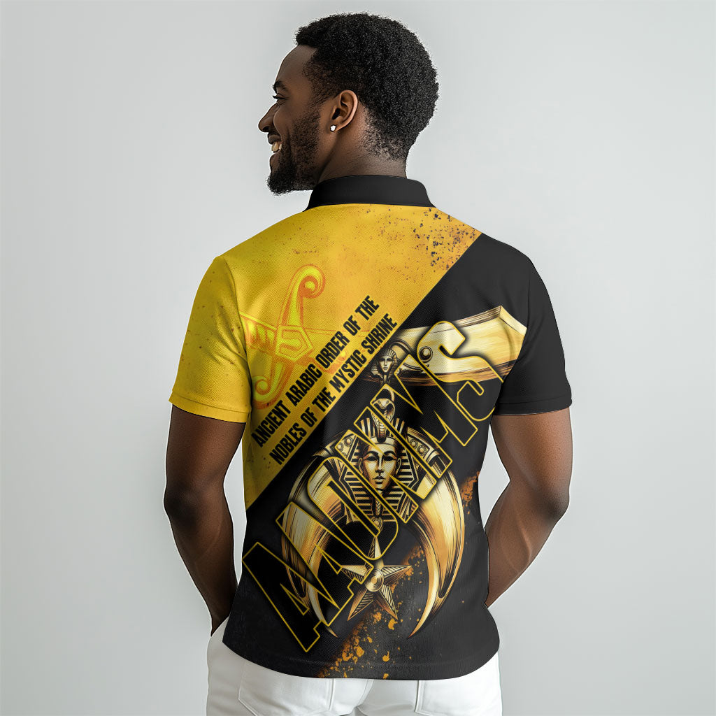 Nobles Shriners Pharaoh Polo Shirt Egyptian Pharaoh King Tut Art With Gold Scimitar Emblem