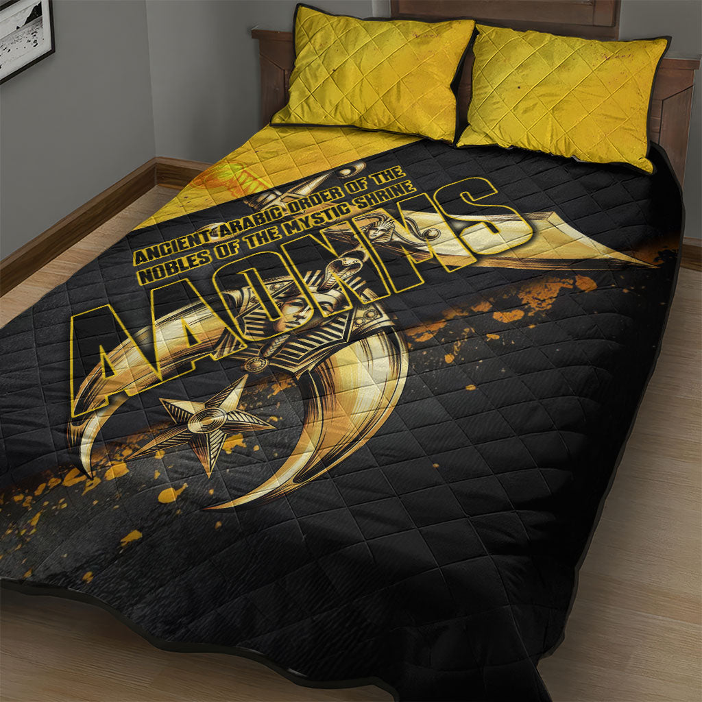 Nobles Shriners Pharaoh Quilt Bed Set Egyptian Pharaoh King Tut Art With Gold Scimitar Emblem