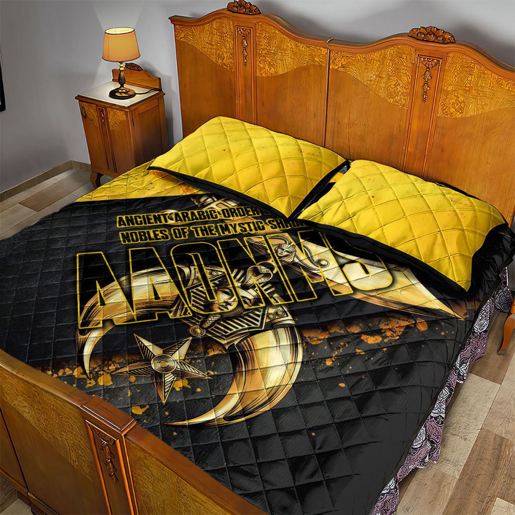 Nobles Shriners Pharaoh Quilt Bed Set Egyptian Pharaoh King Tut Art With Gold Scimitar Emblem