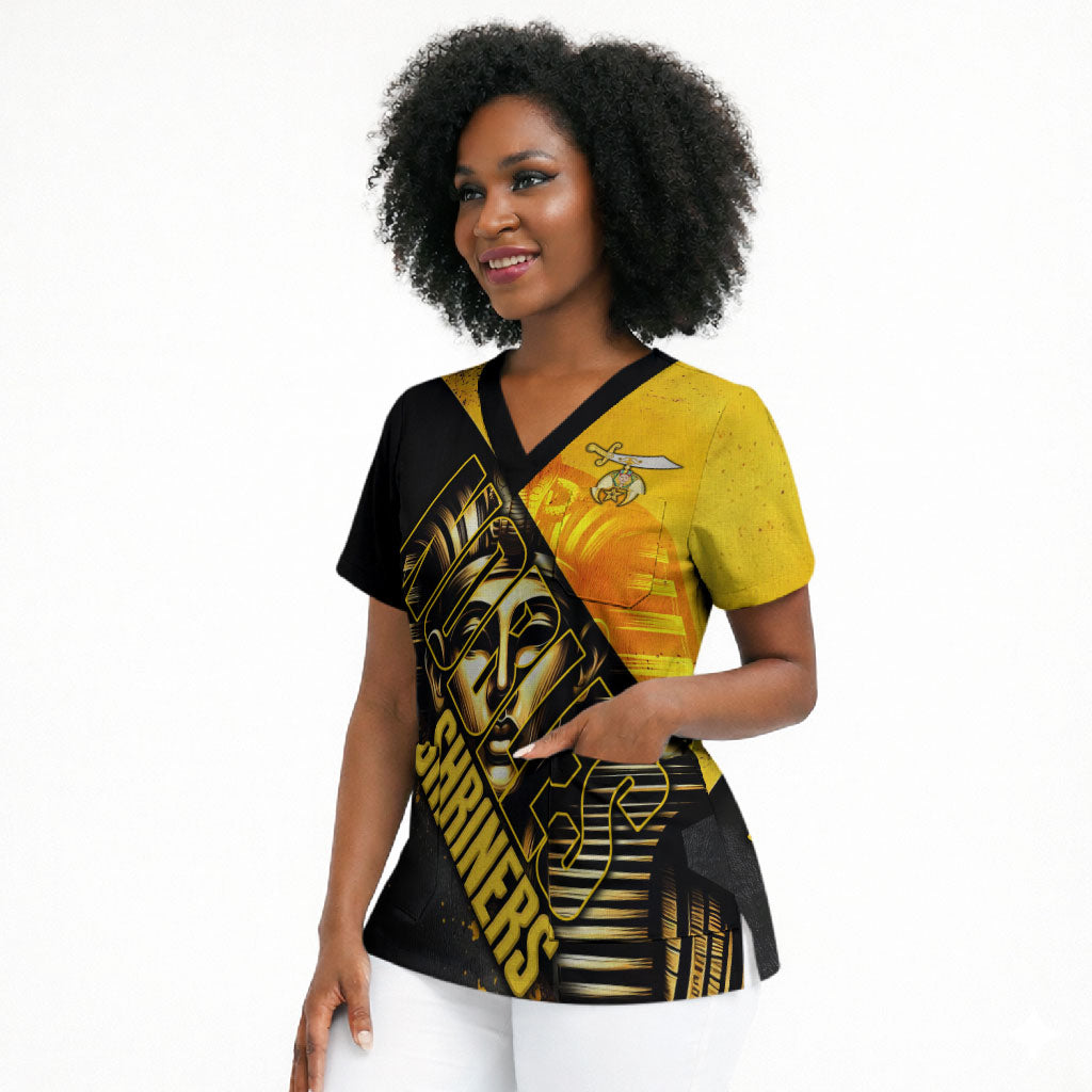 Nobles Shriners Pharaoh Scrub Top Egyptian Pharaoh King Tut Art With Gold Scimitar Emblem