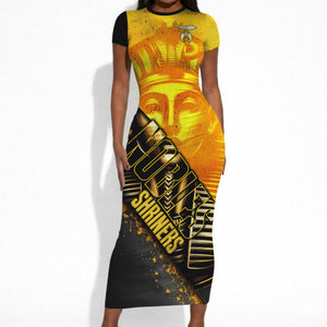 Nobles Shriners Pharaoh Short Sleeve Bodycon Dress Egyptian Pharaoh King Tut Art With Gold Scimitar Emblem