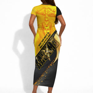 Nobles Shriners Pharaoh Short Sleeve Bodycon Dress Egyptian Pharaoh King Tut Art With Gold Scimitar Emblem