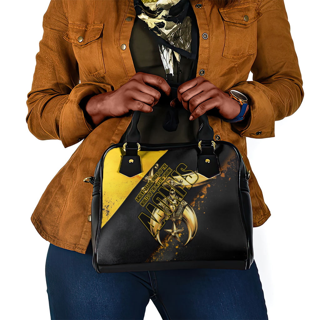 Nobles Shriners Pharaoh Shoulder Handbag Egyptian Pharaoh King Tut Art With Gold Scimitar Emblem