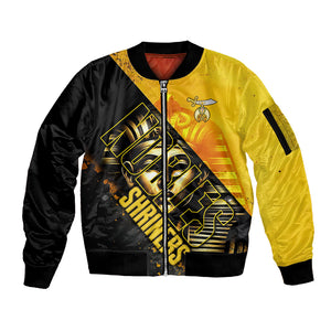 Nobles Shriners Pharaoh Sleeve Zip Bomber Jacket Egyptian Pharaoh King Tut Art With Gold Scimitar Emblem