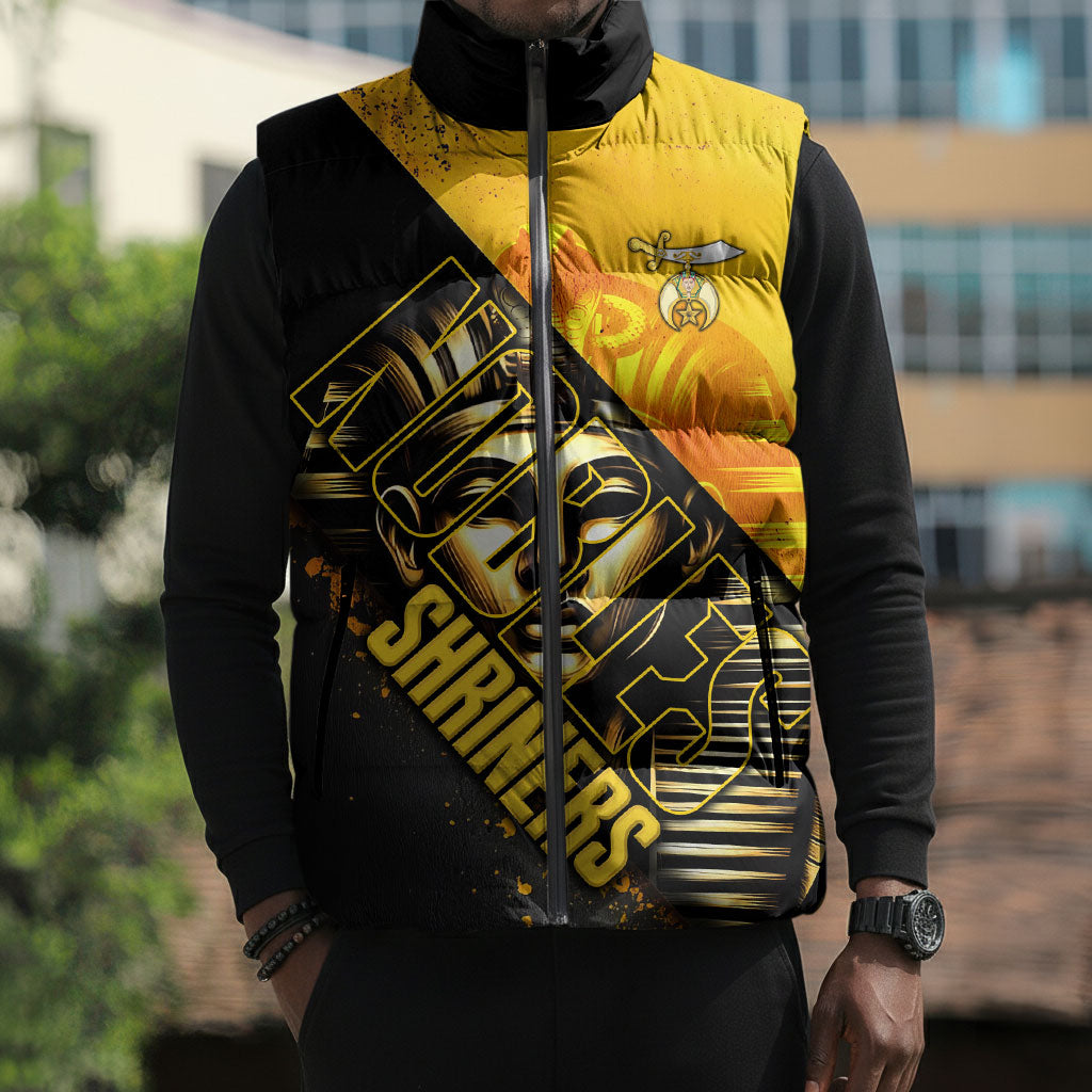 Nobles Shriners Pharaoh Sleeveless Puffer Jacket Egyptian Pharaoh King Tut Art With Gold Scimitar Emblem