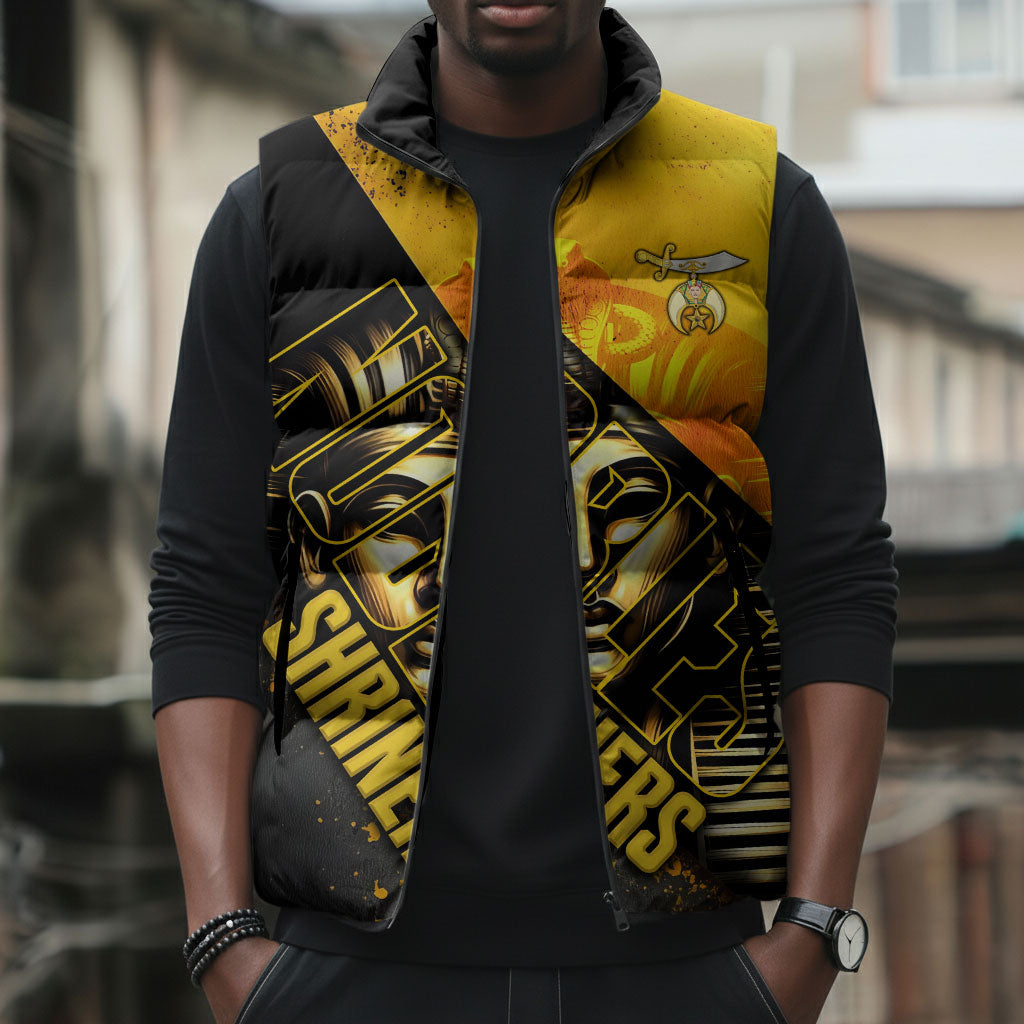 Nobles Shriners Pharaoh Sleeveless Puffer Jacket Egyptian Pharaoh King Tut Art With Gold Scimitar Emblem