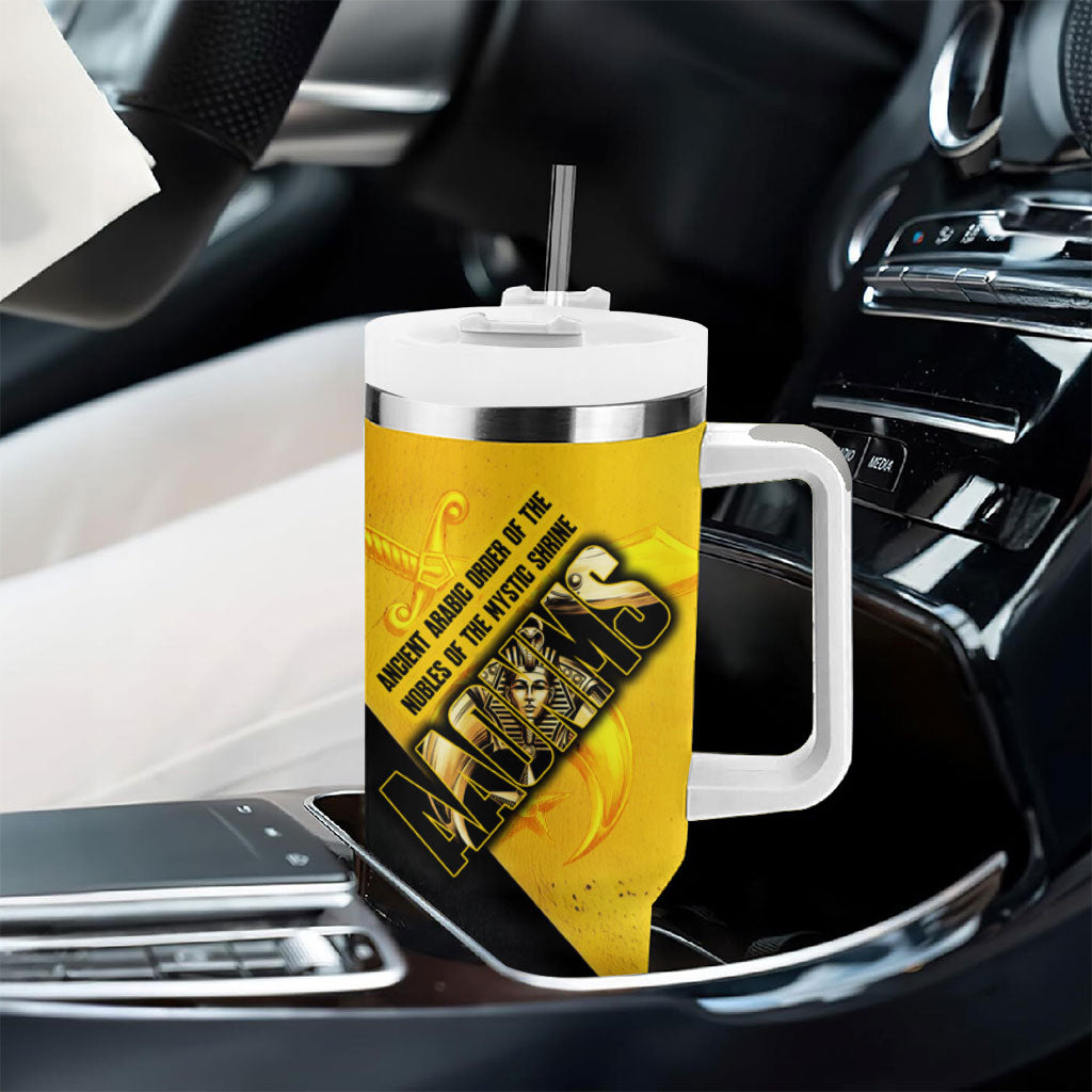Nobles Shriners Pharaoh Tumbler With Handle Egyptian Pharaoh King Tut Art With Gold Scimitar Emblem