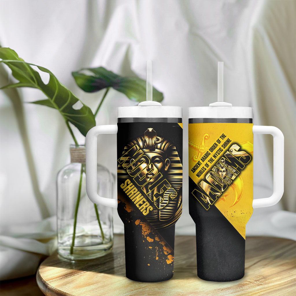 Nobles Shriners Pharaoh Tumbler With Handle Egyptian Pharaoh King Tut Art With Gold Scimitar Emblem