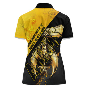 Nobles Shriners Pharaoh Women Polo Shirt Egyptian Pharaoh King Tut Art With Gold Scimitar Emblem