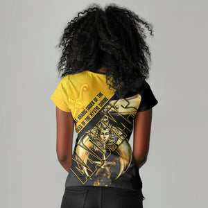 Nobles Shriners Pharaoh Women V-Neck T-Shirt Egyptian Pharaoh King Tut Art With Gold Scimitar Emblem