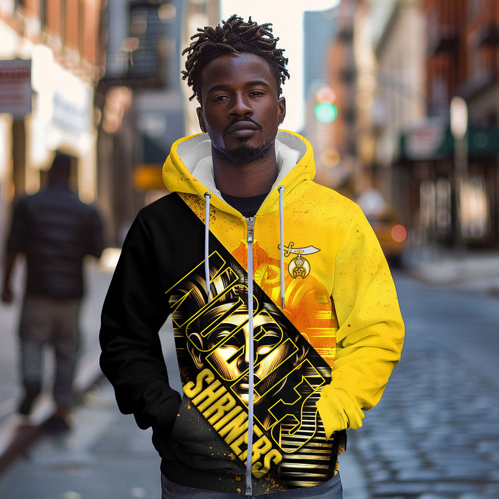 Nobles Shriners Pharaoh Zip Hoodie Egyptian Pharaoh King Tut Art With Gold Scimitar Emblem