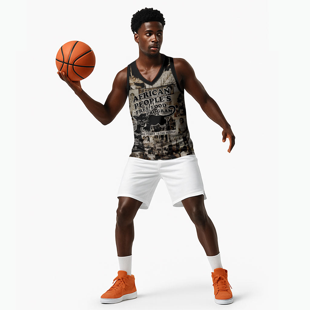 African People's Free Food Program Basketball Jersey Black Panther Newspaper Collage Black Panther Party