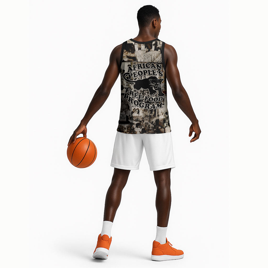 African People's Free Food Program Basketball Jersey Black Panther Newspaper Collage Black Panther Party