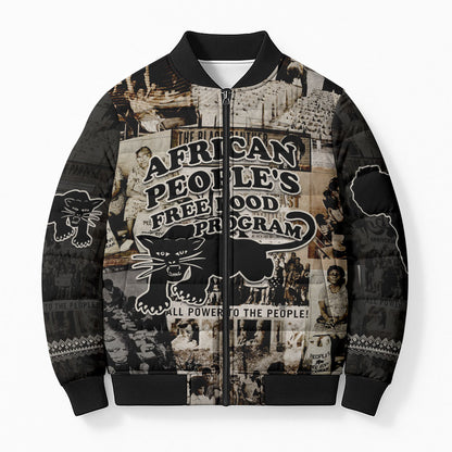 African People's Free Food Program Bomber Puffer Jacket Black Panther Newspaper Collage Black Panther Party