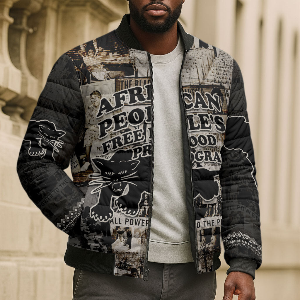 African People's Free Food Program Bomber Puffer Jacket Black Panther Newspaper Collage Black Panther Party