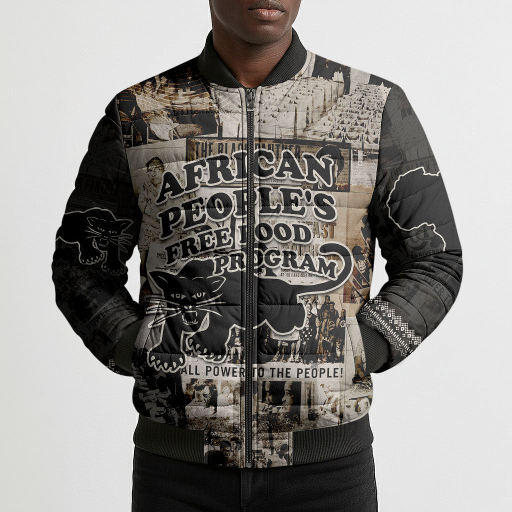 African People's Free Food Program Bomber Puffer Jacket Black Panther Newspaper Collage Black Panther Party