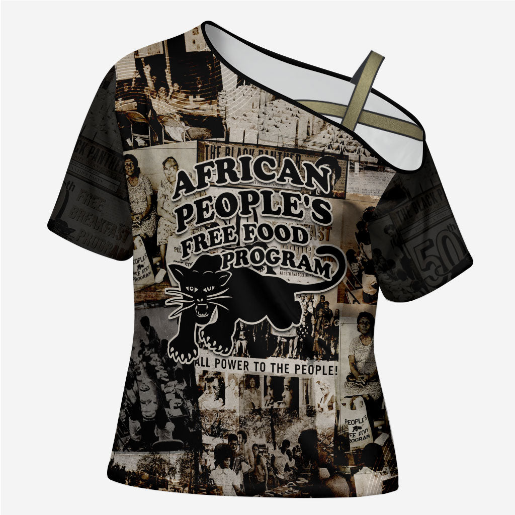African People's Free Food Program Cross Shoulder Shirt Black Panther Newspaper Collage Black Panther Party