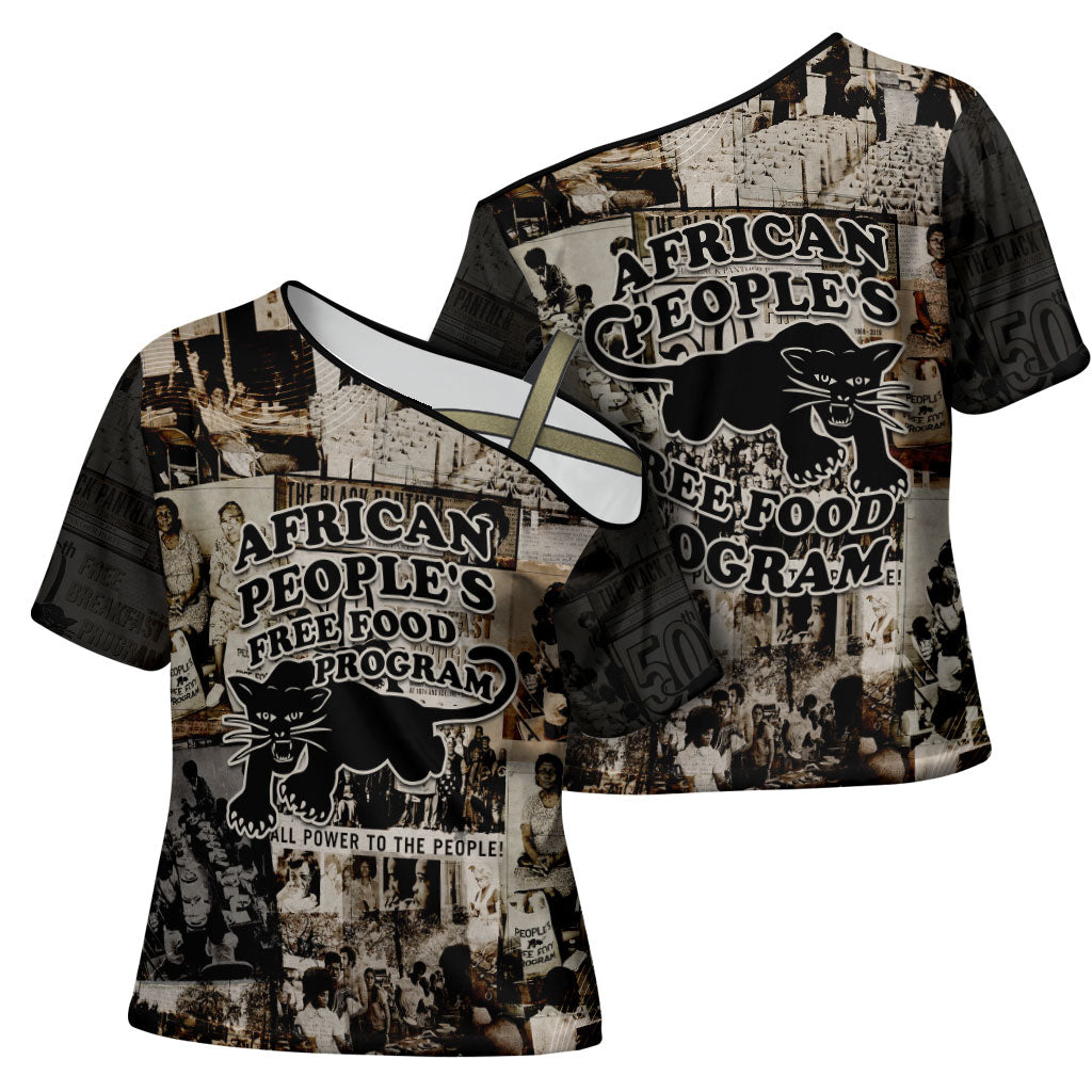 African People's Free Food Program Cross Shoulder Shirt Black Panther Newspaper Collage Black Panther Party
