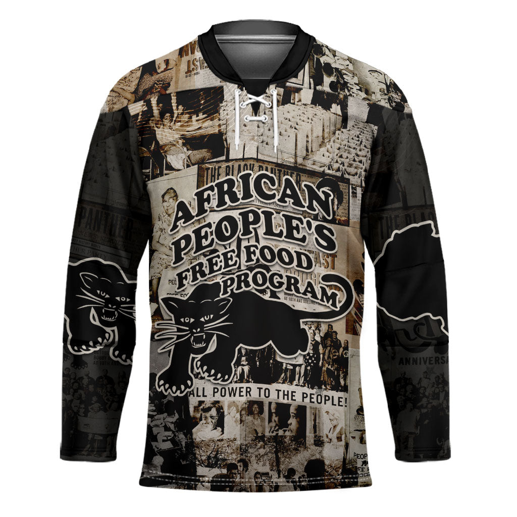 African People's Free Food Program Hockey Jersey Black Panther Newspaper Collage Black Panther Party