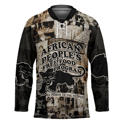 African People's Free Food Program Hockey Jersey Black Panther Newspaper Collage Black Panther Party