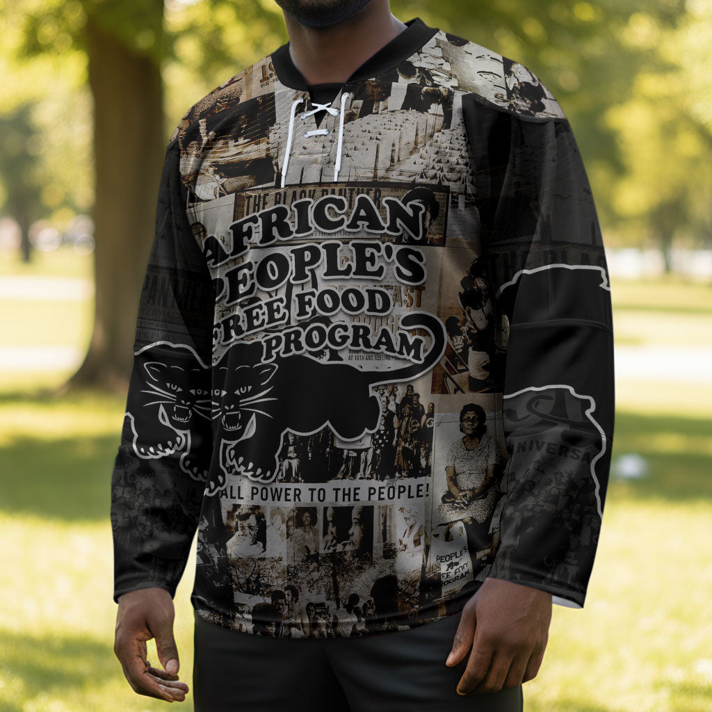 African People's Free Food Program Hockey Jersey Black Panther Newspaper Collage Black Panther Party