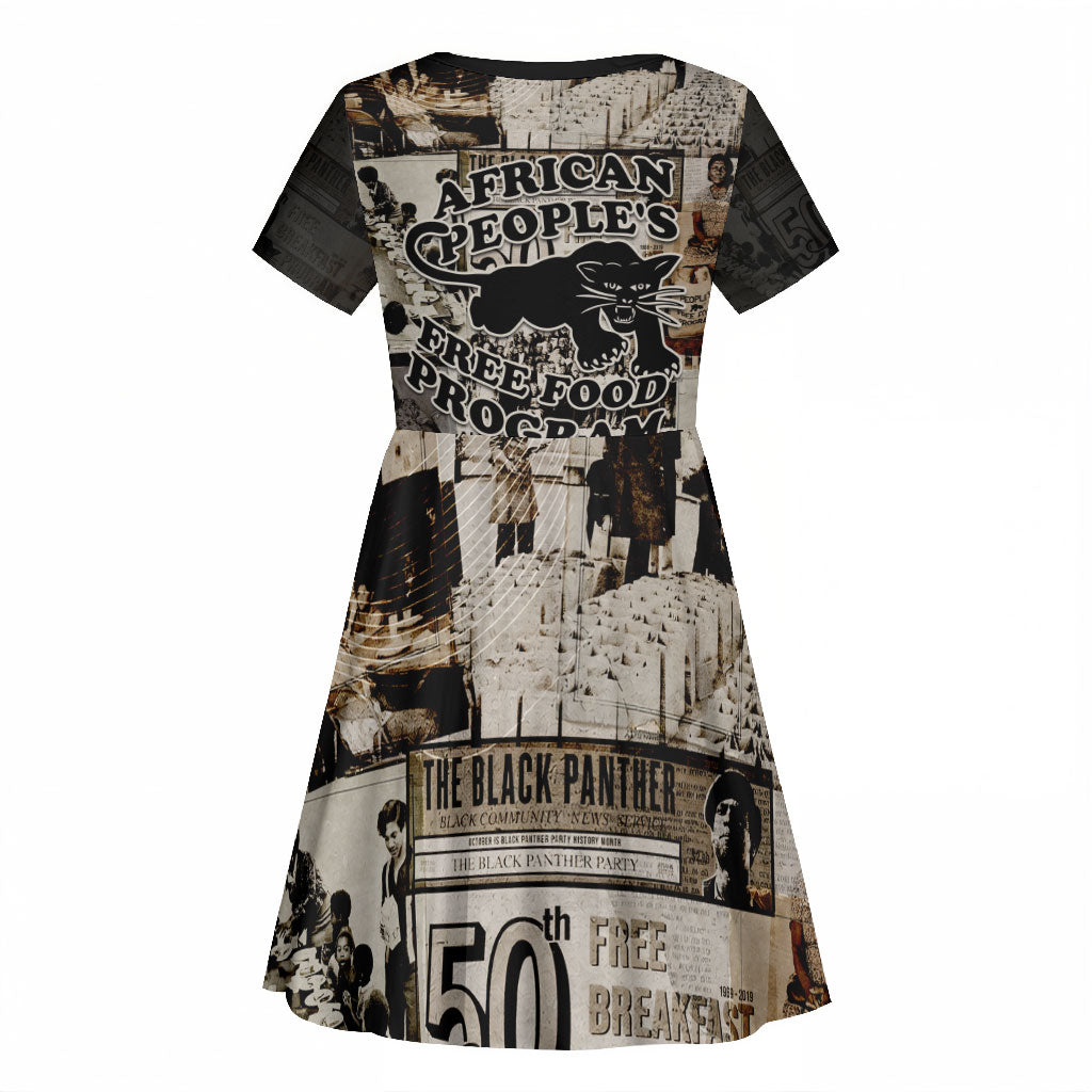 African People's Free Food Program Kid Short Sleeve Dress Black Panther Newspaper Collage Black Panther Party