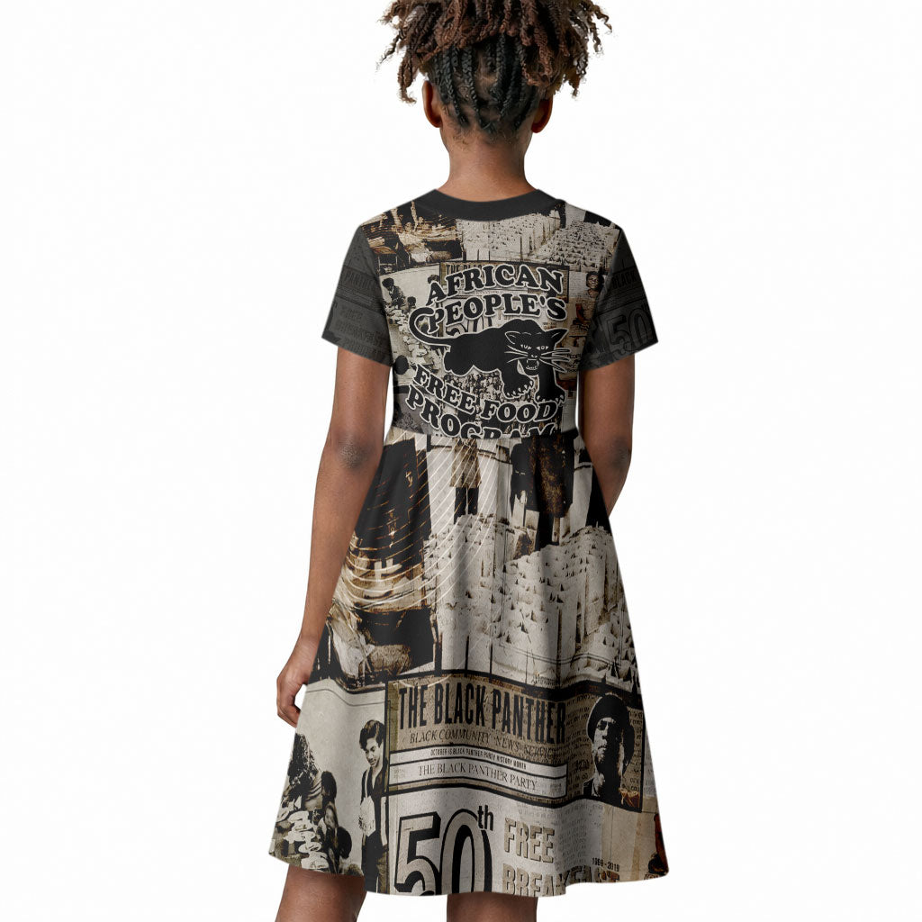 African People's Free Food Program Kid Short Sleeve Dress Black Panther Newspaper Collage Black Panther Party