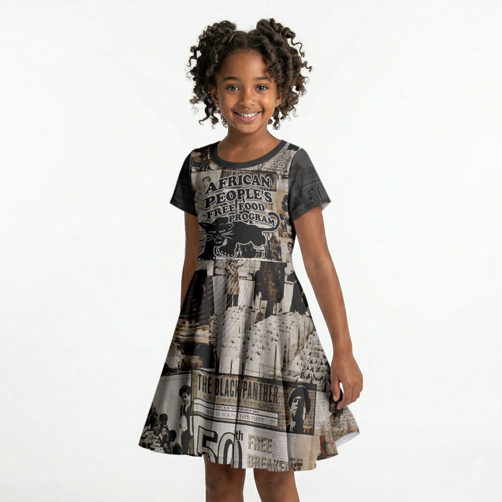 African People's Free Food Program Kid Short Sleeve Dress Black Panther Newspaper Collage Black Panther Party