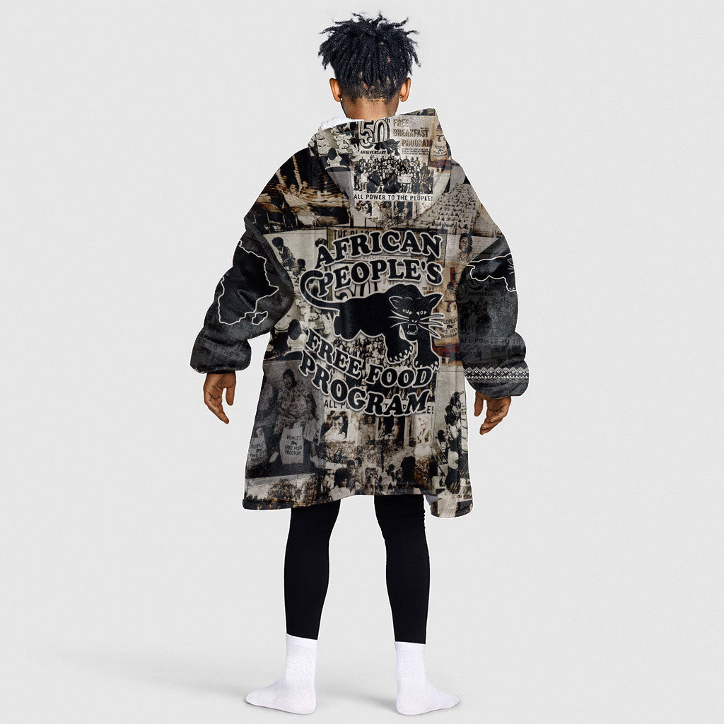 African People's Free Food Program Kid Wearable Blanket Hoodie Black Panther Newspaper Collage Black Panther Party