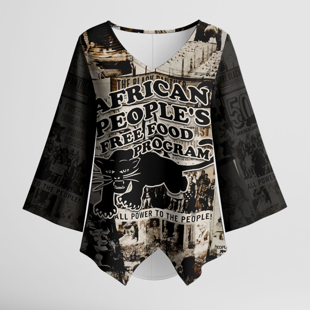 African People's Free Food Program Kimono Sleeve Blouse Black Panther Newspaper Collage Black Panther Party