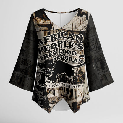 African People's Free Food Program Kimono Sleeve Blouse Black Panther Newspaper Collage Black Panther Party