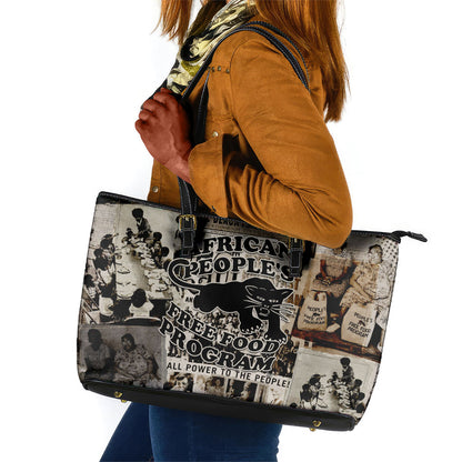 African People's Free Food Program Leather Tote Bag Black Panther Newspaper Collage Black Panther Party