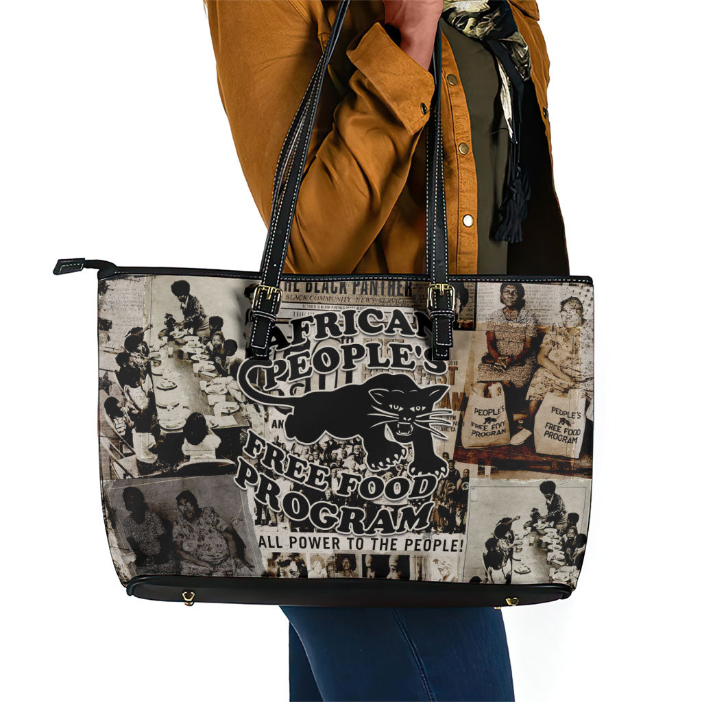 African People's Free Food Program Leather Tote Bag Black Panther Newspaper Collage Black Panther Party