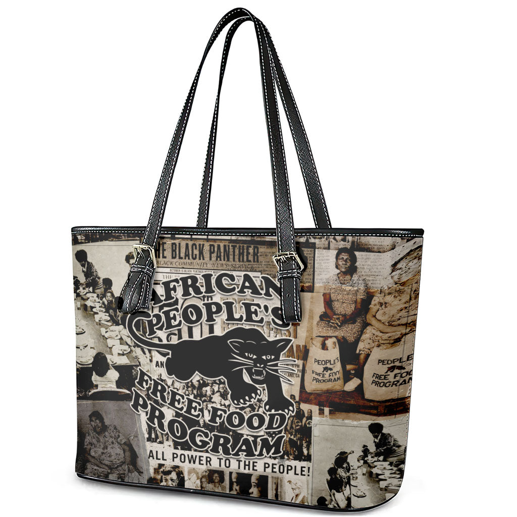 African People's Free Food Program Leather Tote Bag Black Panther Newspaper Collage Black Panther Party