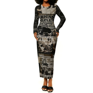 African People's Free Food Program Long Sleeve Bodycon Dress Black Panther Newspaper Collage Black Panther Party