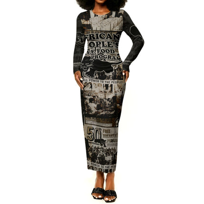 African People's Free Food Program Long Sleeve Bodycon Dress Black Panther Newspaper Collage Black Panther Party