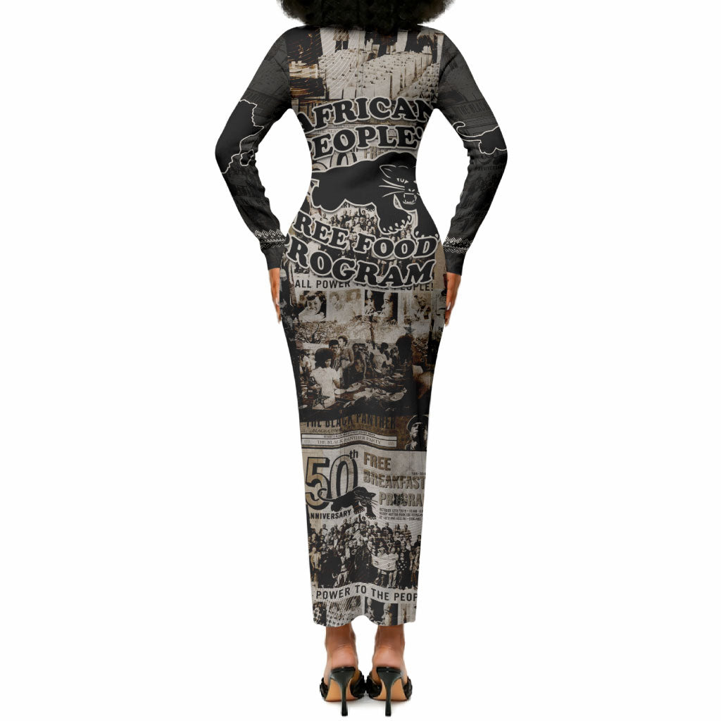 African People's Free Food Program Long Sleeve Bodycon Dress Black Panther Newspaper Collage Black Panther Party