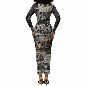 African People's Free Food Program Long Sleeve Bodycon Dress Black Panther Newspaper Collage Black Panther Party
