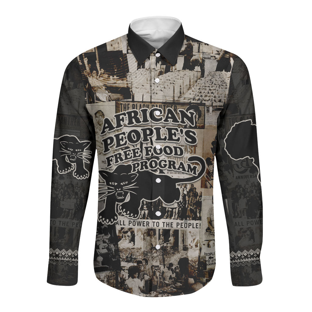 African People's Free Food Program Long Sleeve Button Shirt Black Panther Newspaper Collage Black Panther Party
