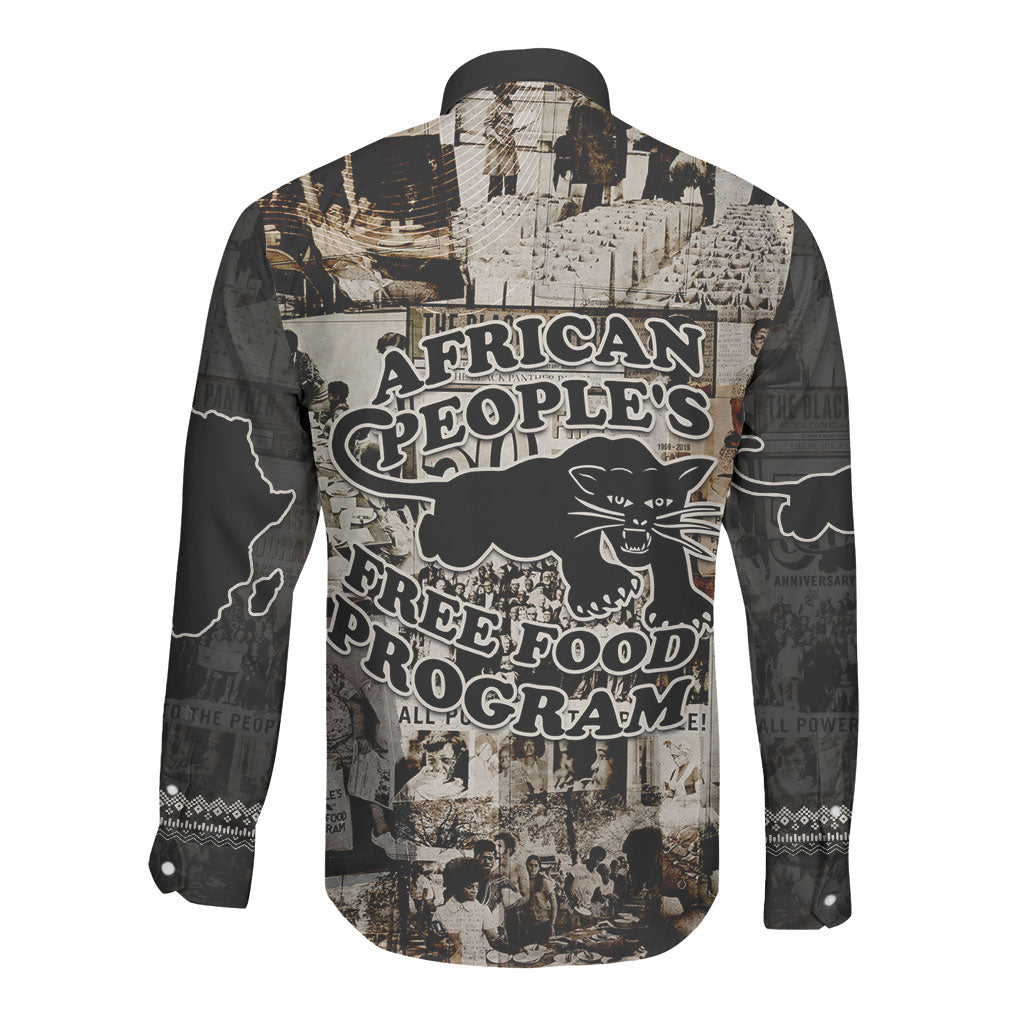 African People's Free Food Program Long Sleeve Button Shirt Black Panther Newspaper Collage Black Panther Party