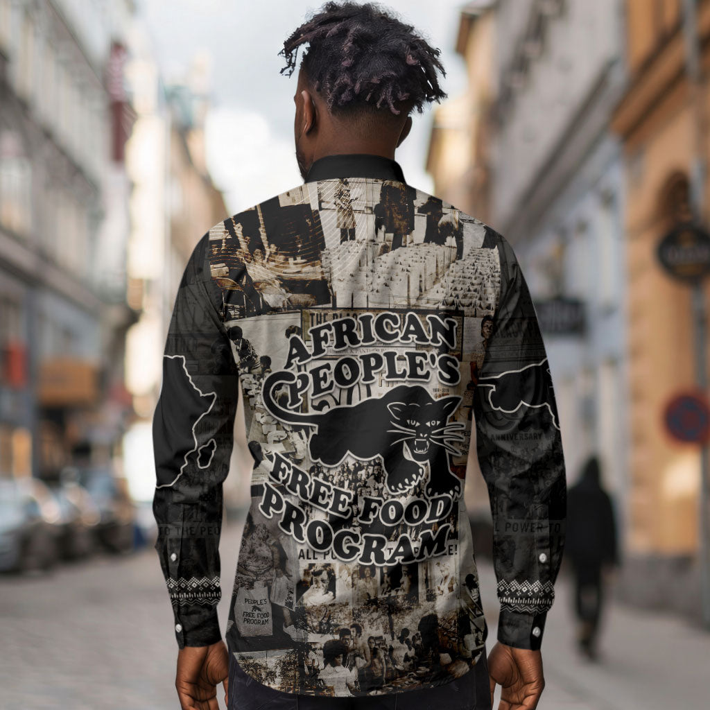 African People's Free Food Program Long Sleeve Button Shirt Black Panther Newspaper Collage Black Panther Party