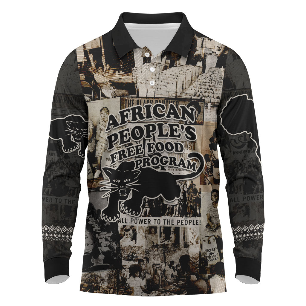 African People's Free Food Program Long Sleeve Polo Shirt Black Panther Newspaper Collage Black Panther Party