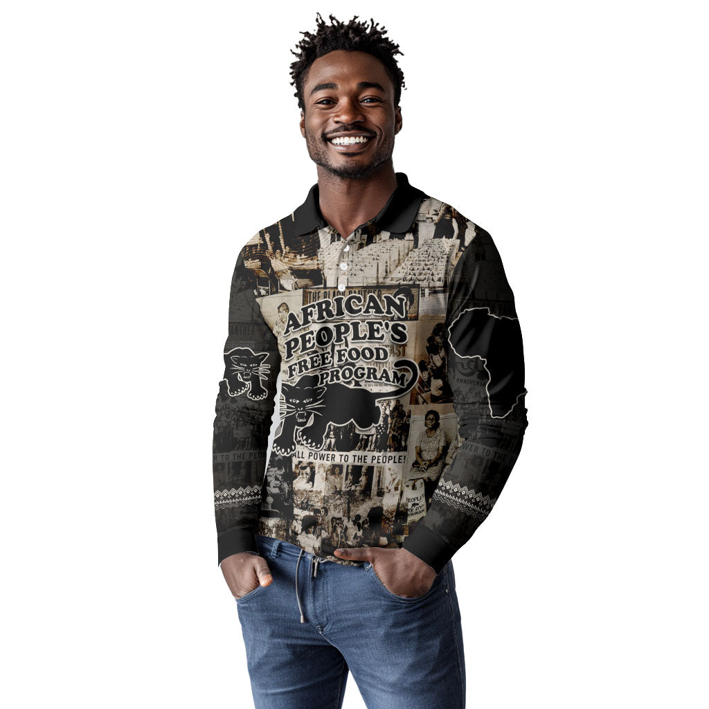 African People's Free Food Program Long Sleeve Polo Shirt Black Panther Newspaper Collage Black Panther Party